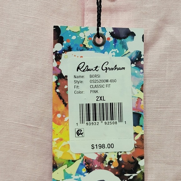 NWT Robert Graham Borsi Men's Linen Cotton Classic‎ Fit Pink Shirt 2XL $198 - Picture 3 of 11